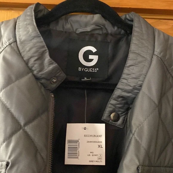 G by guess quilted jacket gray front zippered pockets size XL